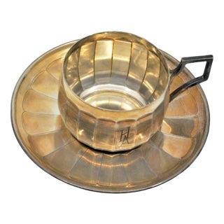Silver Cup and Saucer with Engraving, Set of 2 For Sale
