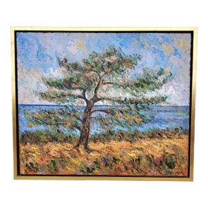 Samir Sammoun Large Framed 32" X 38" Oil on Canvas Original "Torrey Pine" Impressionist Painting 2014