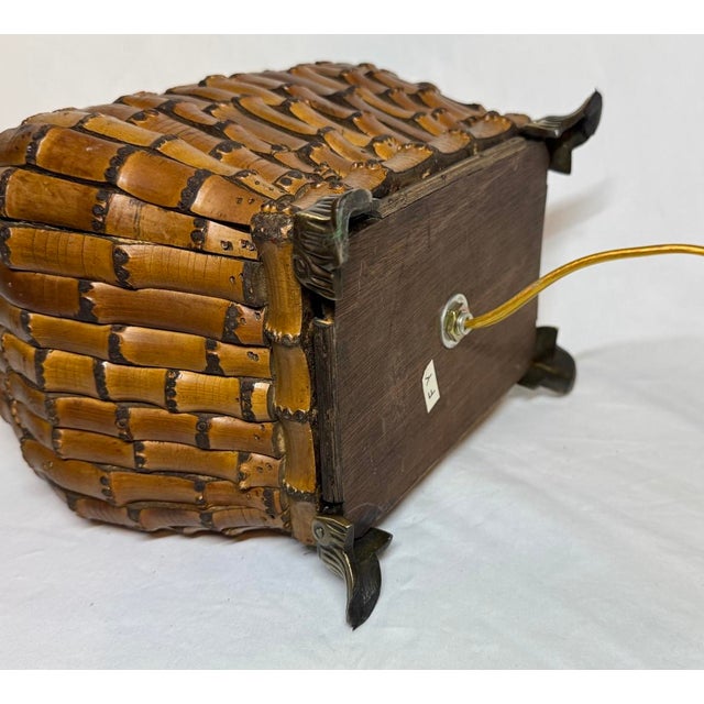 Mid 20th Century Asian Chinoiserie Split Bamboo Table Lamp Brass Feet For Sale - Image 11 of 11