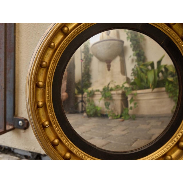 English Regency Giltwood Convex Mirror With Ebonized Trim, 19th Century For Sale - Image 4 of 11