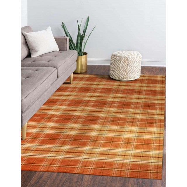 Textile 10x14 Yellow Flat Weave Wool Tartan Kilim Geometric Modern Carpet Rug For Sale - Image 7 of 7