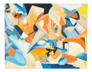 Cubist Painting, 1960s, Acrylic on Hardboard, Framed