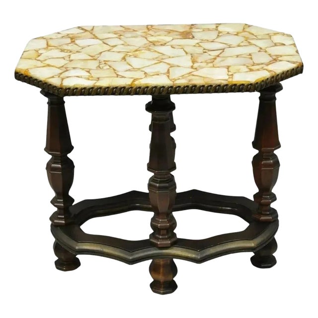 Vintage Modern Mediterranean Style Resin Specimen Top Side Lamp End Table For Sale