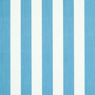 Schumacher Edwin Stripe Medium Wallpaper in Ocean For Sale