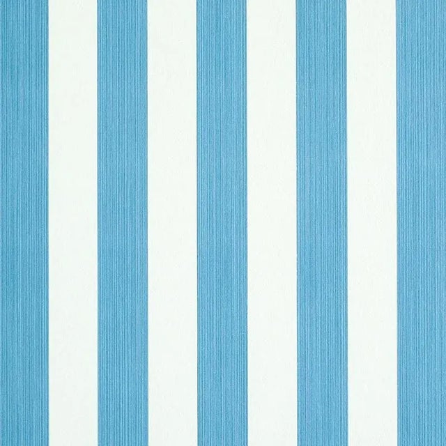 Schumacher Edwin Stripe Medium Wallpaper in Ocean For Sale