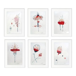 Set of 6 - One-of-a-Kind Organic Modern Framed Botanical Floral Oil Paintings by Diane Grant For Sale
