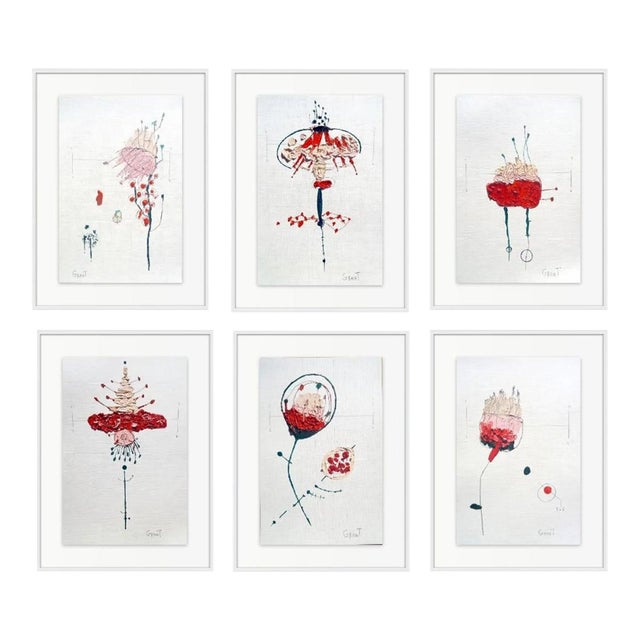 Set of 6 - One-of-a-Kind Organic Modern Framed Botanical Floral Oil Paintings by Diane Grant For Sale