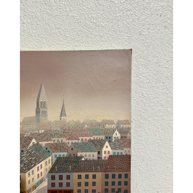 Foussa Itaya, Large Surrealist French Japanese European Cityscape Oil painting Foussa Itaya, c.1950's For Sale - Image 9 of 10