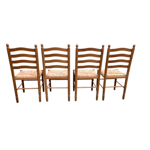 Textile Italian Country Ladder Back Dining Chairs With Woven Rush Seats – Set of 4 For Sale - Image 7 of 18
