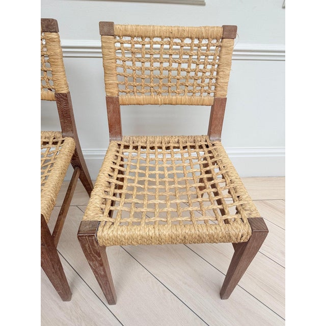 Wood Mid-Century French Woven Abaca and Oak Side Chairs attributed to Adrien Audoux & Frida Minet, 1950s, Set of 2 For Sale - Image 7 of 12