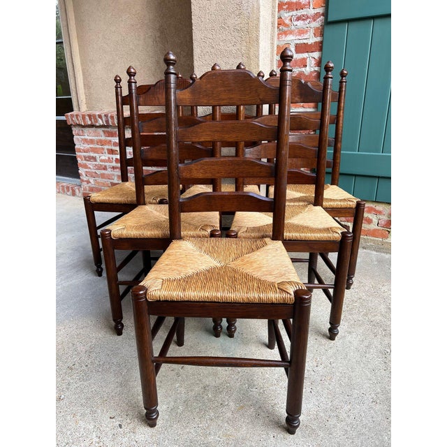 Vintage English Dining Chairs Set 6 Oak Ladder Back Rush Seat Woven . Direct from England, a lovely set of six vintage...