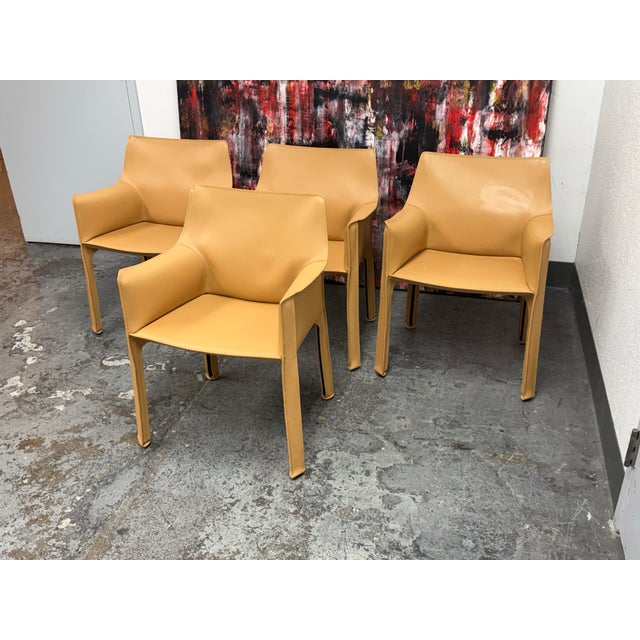 Italian Mario Bellini for Cassina Cab 413 Leather Arm Chairs, Set of Four For Sale - Image 3 of 12