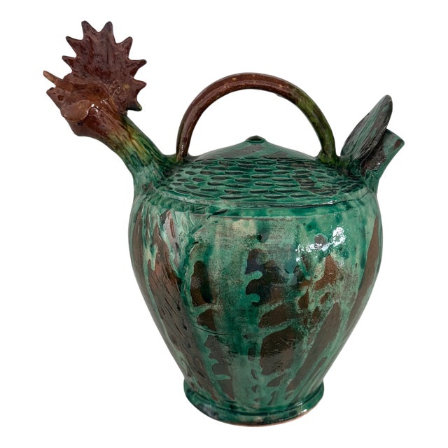 Rooster-Shaped Jug in Enameled Majolica Ceramic, 1960s For Sale