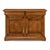 Raised door panels and a crown-molded top give the walnut case a restrained architectural outline. Nothing about the case...