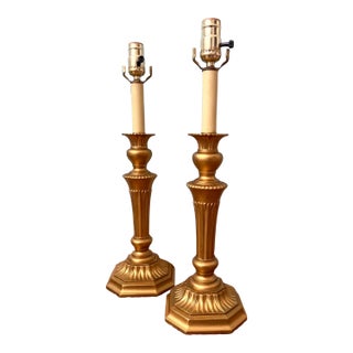 Vintage Italian Neoclassical Gilt Metal Table Lamps – A Pair – Hollywood Regency / Classical For Sale