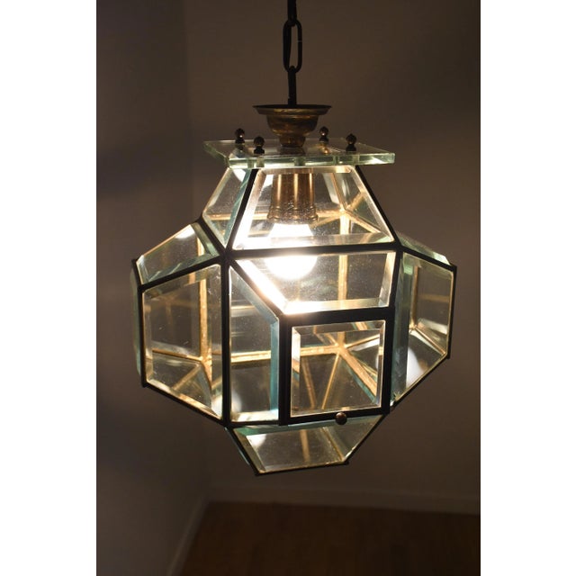 Large Italian Lantern in Brass & Cut Glass, 1950s For Sale - Image 4 of 17