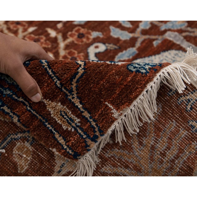 9x12 Ft. Red Peacock Garden Bird Design Handnotted Oushak Wool Rug For Sale - Image 9 of 18