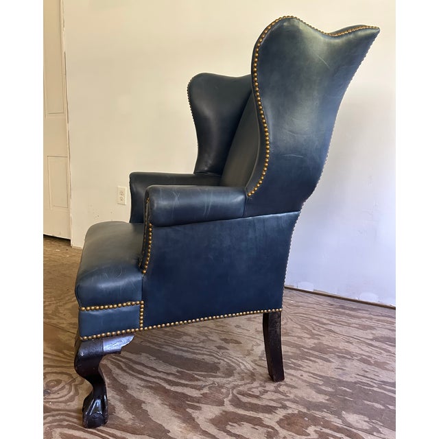 English 19th Century English Leather Wingback Chair For Sale - Image 3 of 11