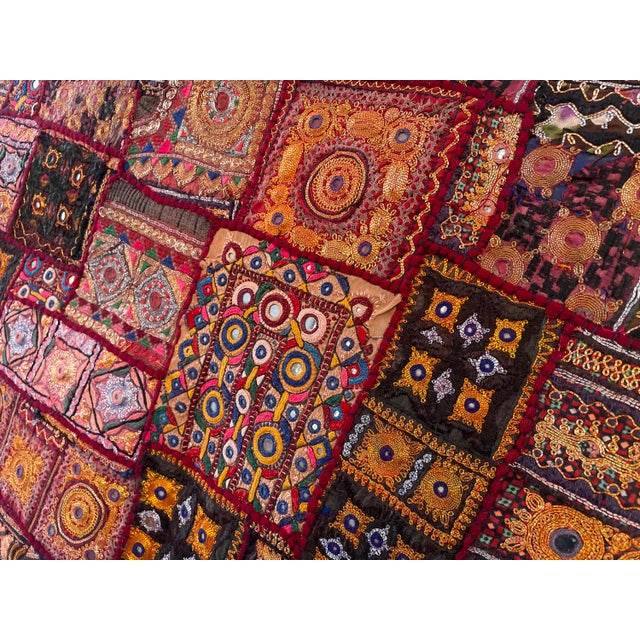 Traditional Vintage Patchwork Hand Embroidered Wall Hanging Zari For Sale - Image 3 of 6