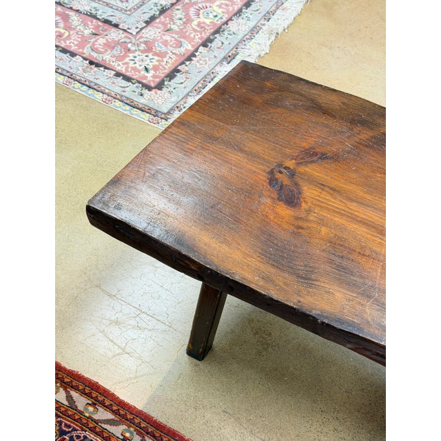 Late 20th Century Vintage Rustic Solid Wood Live Edge Slab Coffee Table in Rich Brown For Sale - Image 5 of 8