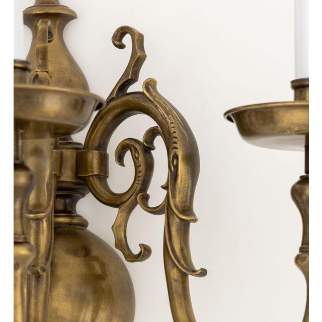 Pair of Dutch Style Bronze Three-Branch Wall Sconces For Sale - Image 4 of 10