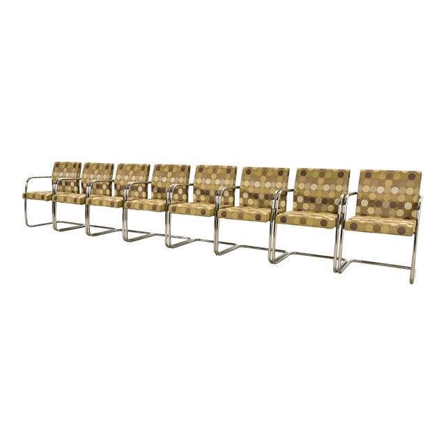 Mies Van Der Rohe Brno Style Mid-Century Modern Chrome Tubular Cantilever Club Chairs, Set of Eight For Sale