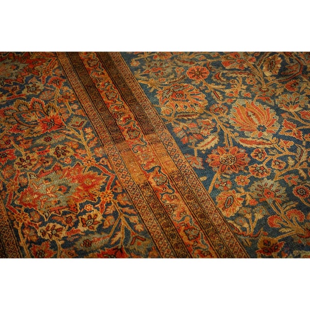 Textile 1920s Blue Navy Classic Floral Shah Abbas Antique Handknotted Wool Kashan Rug For Sale - Image 7 of 10
