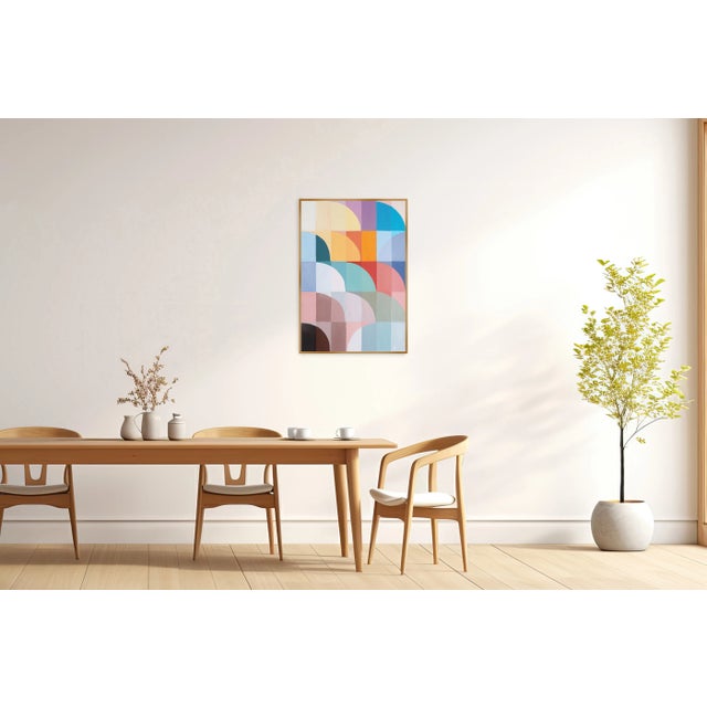 2024, Abstract Geometric Bauhaus Painting of Stairway to the Sunset, Acrylic Painting on Watercolor on Paper For Sale - Image 4 of 8