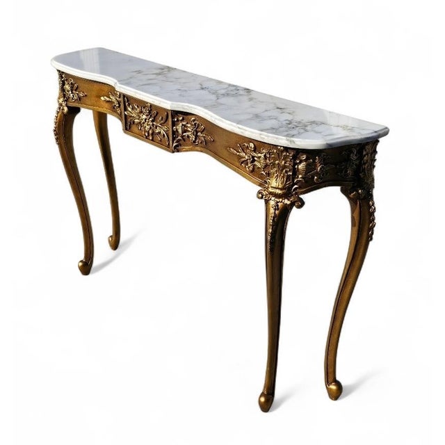 1940s Italian Marble Giltwood & Marble Console Tables-a Pair For Sale - Image 12 of 18