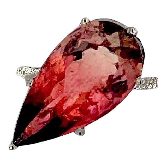 Natural Tourmaline Diamond Ring 6.5 14k W Gold 10.84 TCW Certified For Sale