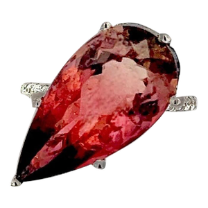 Natural Tourmaline Diamond Ring 6.5 14k W Gold 10.84 TCW Certified