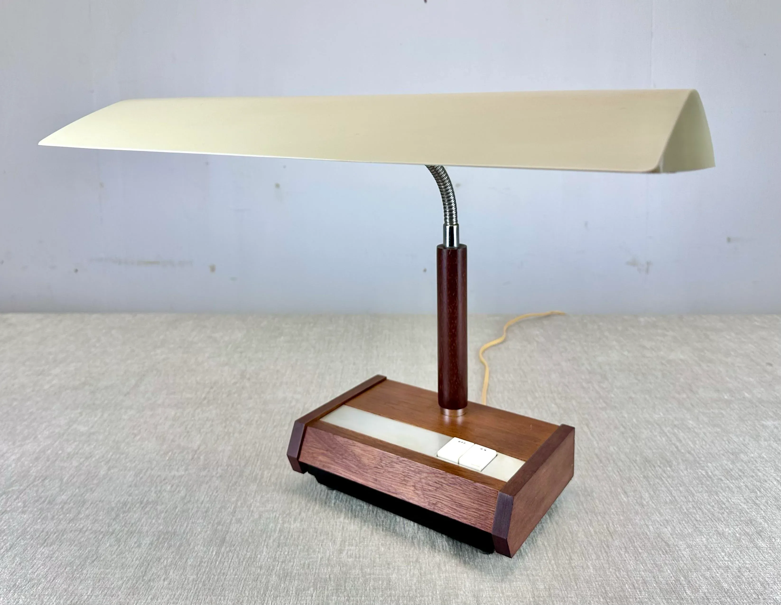 Mid Century Modern Wood, Metal & Plastic Gooseneck Desk Lamp by