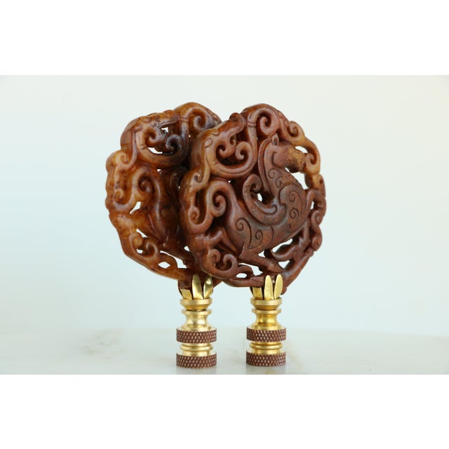 Chinese War Horse Lamp Finials on Brass Hardware - A Pair For Sale In Madison - Image 6 of 7