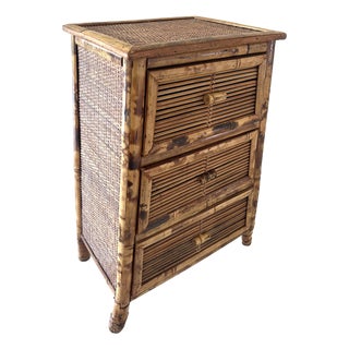 Bamboo Rattan Side Table With 3 Drawers For Sale