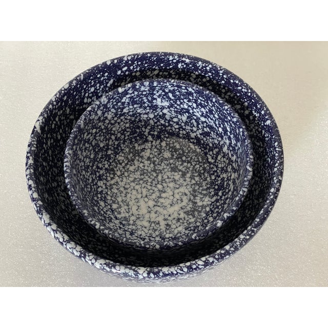 1970s 1970s Two Spattered Cobalt Blue Ceramic Bowls For Sale - Image 5 of 6
