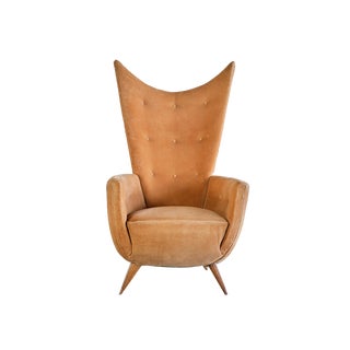 Armchair in Velvet and Fluted Walnut by Guglielmo Ulrich, Italy, 1940s For Sale