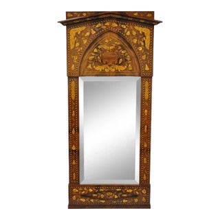 Antique Satinwood Dutch Marquetry Inlay Beveled Glass Console Pier Wall Mirror For Sale