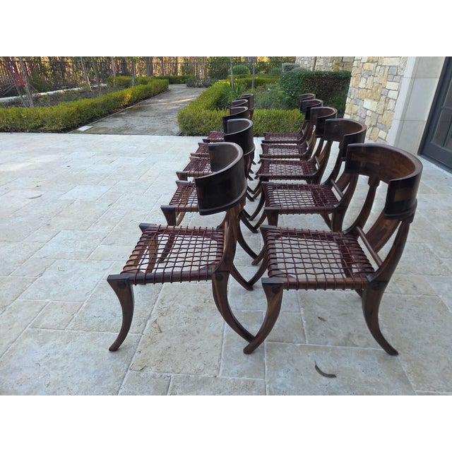 Vintage Klismos Style Solid Walnut Dining Chairs - Set of 10 For Sale - Image 4 of 17