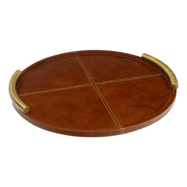 Hayes Leather Tray Round Small, Cognac For Sale