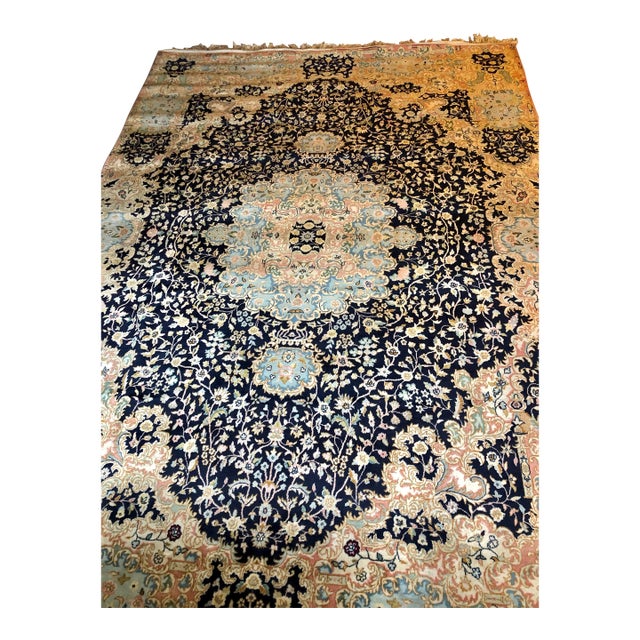 Large Antique Laver Kirman Oriental Tapestry Hand Made Wool and Silk 138 X 98 Inches For Sale