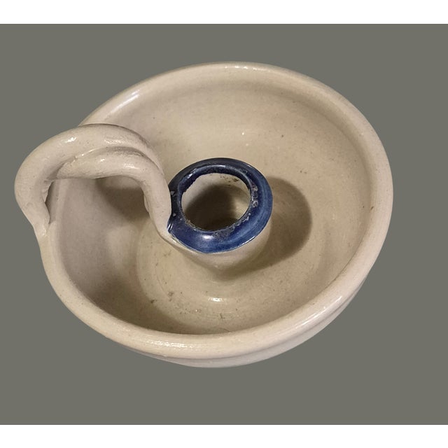 Williamsburg Pottery Salt Glazed Chamber Candle Holder Pair Marked For Sale - Image 6 of 8