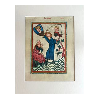 Vintage Print from the 14th c. Codex Manesse in 14x18 Mat: "Herr Pfeffel", EUC For Sale