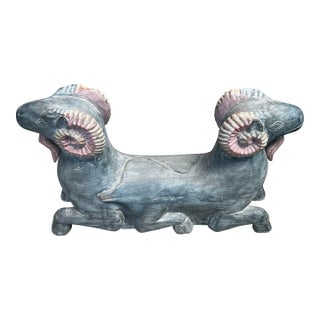 Double Sided Wooden Ram Sculpture For Sale