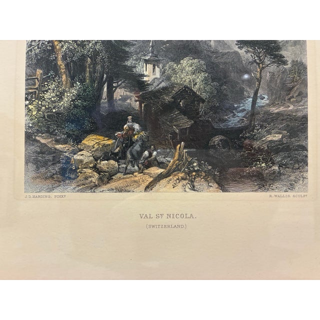 Rustic European Vintage “Val St. Nicola” Switzerland Alpine Landscape Print in Ornate Black & Gold Frame For Sale - Image 3 of 5