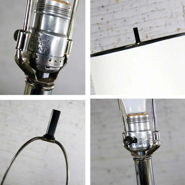 Mid 20th Century Chrome & Black Faux Leather International Style Cylindrical Table Lamp After Walter Von Nessen For Sale - Image 10 of 13