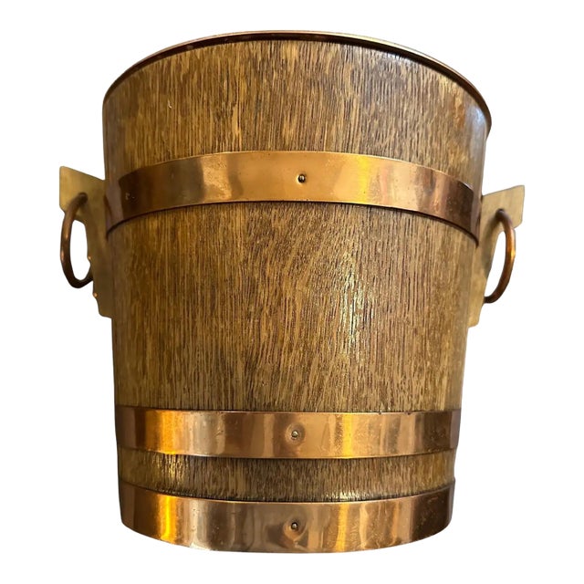 A 1960s Mid-Century Modern Oak and Copper French Wine Cooler For Sale