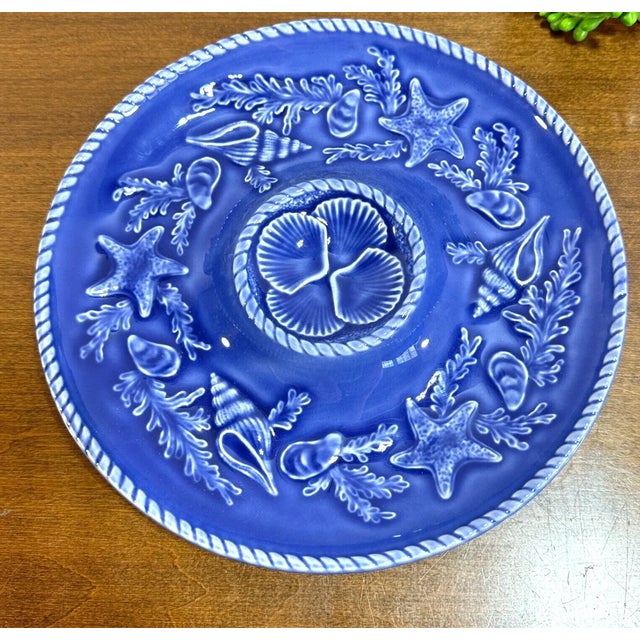 Bordallo Pinheiro Vintage Bordallo Pinheiro Scallop Majolica Portugal Seafood Plate For Sale - Image 4 of 5
