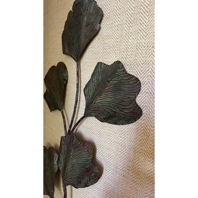 Metal Oversized Sculptural Metal Botanical Wall Art Organic Modern Verdigris Bronze Gingko Leaf 69” For Sale - Image 7 of 7