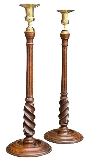 19th Century Scottish Mahogany & Brass Candleholders, 1830s, Set of 2