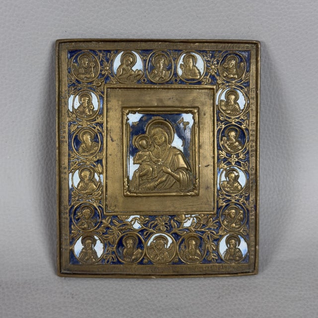 19th Century Madonna and Child in Brass and Polychrome Enamels For Sale - Image 3 of 12